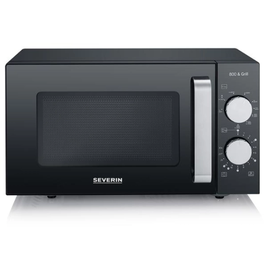 gril 1000w - mo 800w - 20l - 9 puiss - fond plat verre - gril 2 niv - noir/inox - severin france