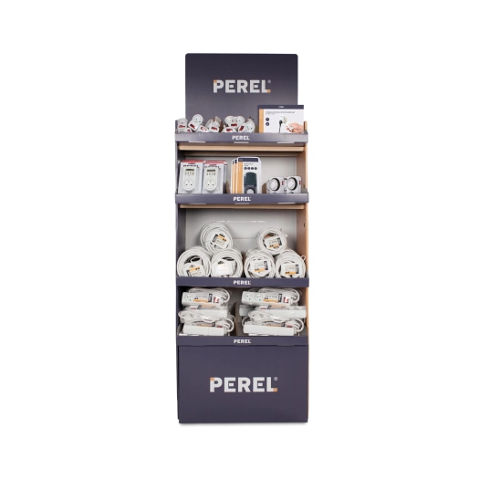 présentoir en carton - électricité - garni