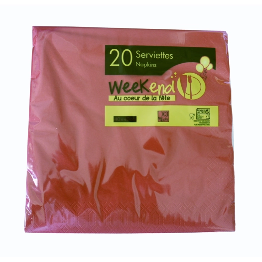 20 serviettes 3 plis rouges 40 x 40 cm 20 serviettes 3 plis rouges 40 x 40 cm - publi embal