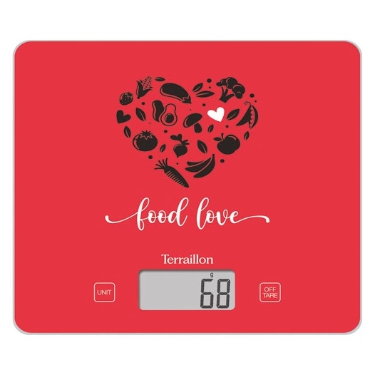 balance elec 15260 3kg 1gr plateau verre lcd touche sensitif decor love rouge - terraillon