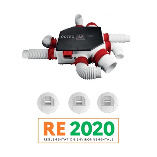 Kit VMC simple flux hygroréglable OCTEO ST KHB T3/7 P K - S&P UNELVENT Réf. 607711