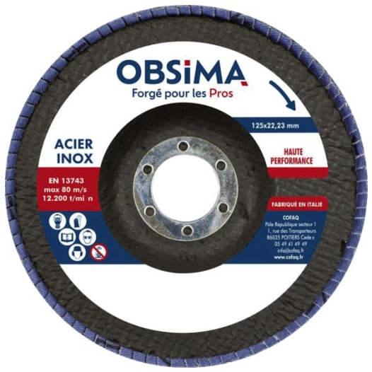 disquea lamelle acier et inoxobsima diam. 125mm grain 80 plat
