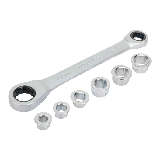 clé à oeil cr-v double avec cliquet, 6 douilles interchangeables, 14 x 19 mm, 7 pièces