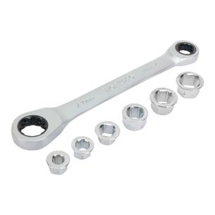 clé à oeil cr-v double avec cliquet, 6 douilles interchangeables, 14 x 19 mm, 7 pièces