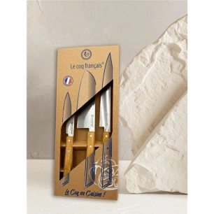 coffret de 3 ctx le coq en cuisine - office, santoku, dã©couper - french touch arts ld