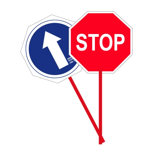 panneau de signalisation manuel double face avec stop et sens obligatoire, pvc 2 mm, ø 30 cm