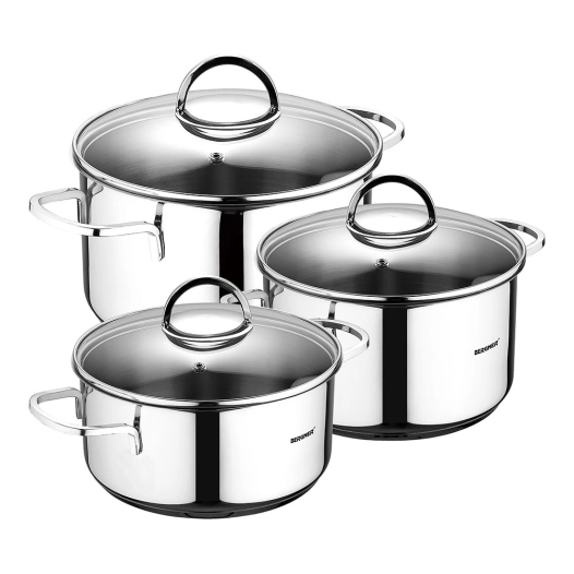 ensemble de 6 pièces en acier inoxydable pour induction : casserole de 16 cm avec couvercle / casserole de 18 cm avec couvercle