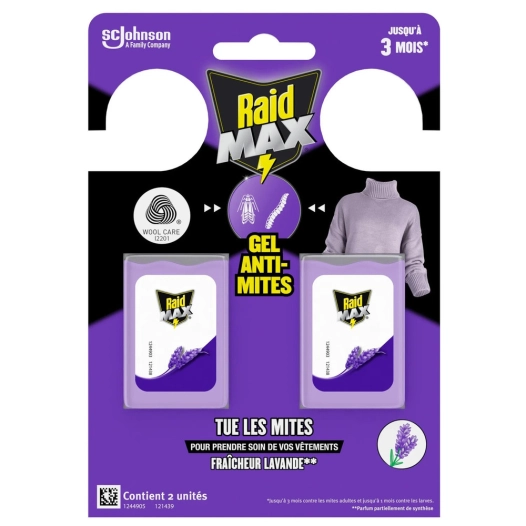 gel anti-mites textiles senteur lavande - 2 x 3 g gel anti-mites textiles senteur lavande - 2 x 3 g - raid