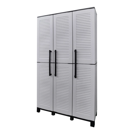 armoire haute en polypropylène, ligne family, étagères + porte-balais, gris, 102 x 37 x 169 cm