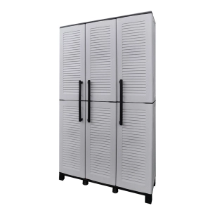 armoire haute en polypropylène, ligne family, étagères + porte-balais, gris, 102 x 37 x 169 cm