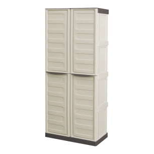 armoire haute porte-balais en polypropylène, ligne spazio, beige et marron, 70 x 39 x 165 cm
