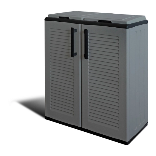 armoire basse en polypropylène, ligne eco easy, tri sélectif 2 couvercles, gris foncé, 68 x 37 x 84 cm