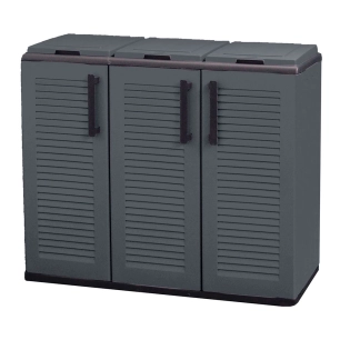 armoire basse en polypropylène, ligne eco easy, tri sélectif 3 couvercles, gris foncé, 102 x 37 x 84 cm