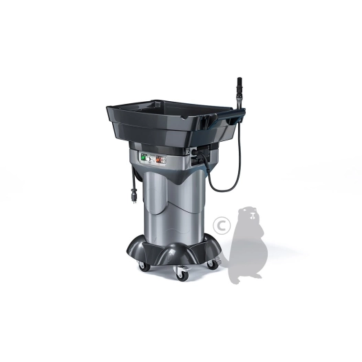 fontaine de nettoyage mobile (en polyéthylène moyenne densité), régulée à 38°c pour opération à chaud sans produit solvanté. fou