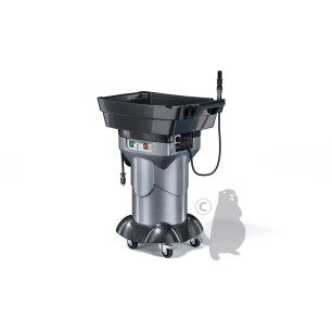 fontaine de nettoyage mobile (en polyéthylène moyenne densité), régulée à 38°c pour opération à chaud sans produit solvanté. fou