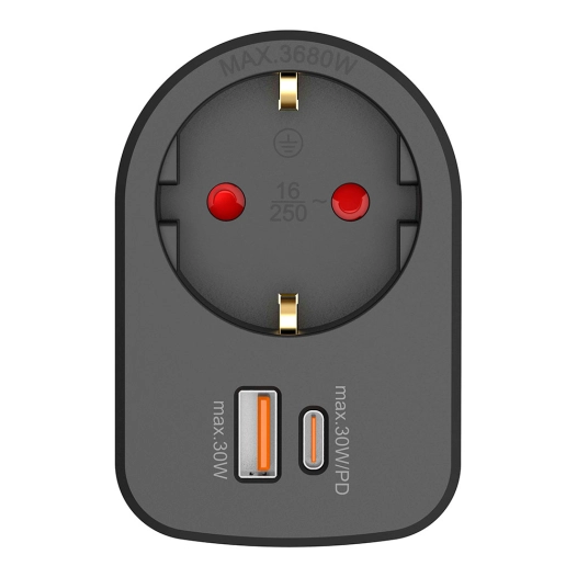 adaptateur combi 30 w usb a + c + 1 prise schuko, 16 a 250 v~, noir