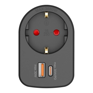 adaptateur combi 30 w usb a + c + 1 prise schuko, 16 a 250 v~, noir
