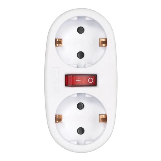 adaptateur 2 prises schuko frontales avec interrupteur, 16 a 250 v~, blanc