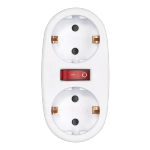 adaptateur 2 prises schuko frontales avec interrupteur, 16 a 250 v~, blanc