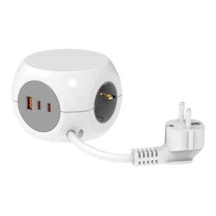 multiprise combiball avec 3 prises schuko 16 a + 1 usb a + 2 usb c, 30 w, blanc