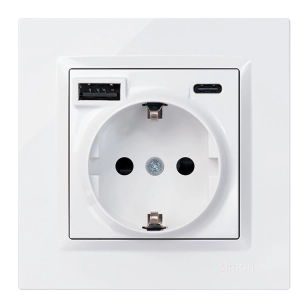 socle de prise schuko + usb a+ c 10,5 w 16 a 250 v~, simon 10, blanc
