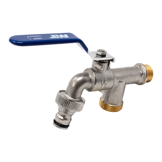 robinet à boisseau sphérique de jardin pn16 levier acier chromé ø½ po x deux sorties ø¾ po