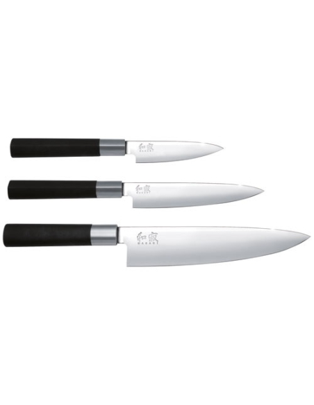 Set 3 Couteaux Wasabi Black Kai Tranchant japonais, design épuré, polyvalence culinaire - KAI FRANCE
