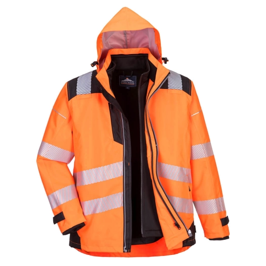 parka pw3 3-en-1 haute visibilité - taille xs - orange/noir - portwest