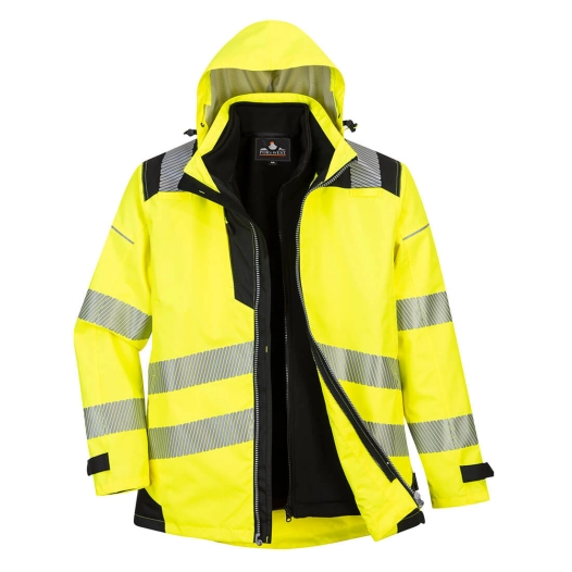 parka pw3 3-en-1 haute visibilité - taille xs - jaune/noir - portwest