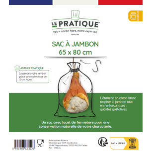 10 Sac A Jambon + Crochet S 120 Mm Etamine Coton Écru 65 X 80 Cm - LE PRATIQUE