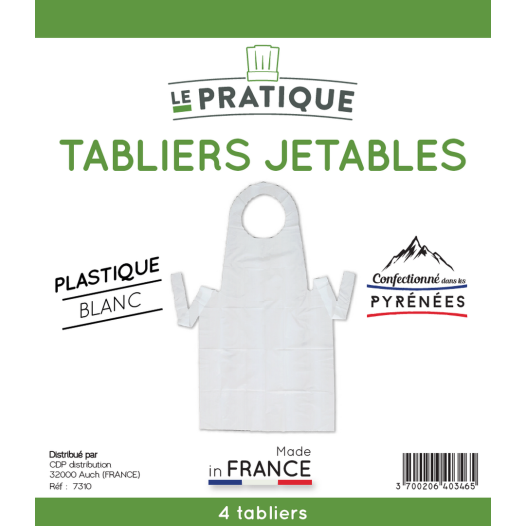 10 Lot 4 Tabliers Jetables Pe Blanc 120 X 70 Cm - LE PRATIQUE