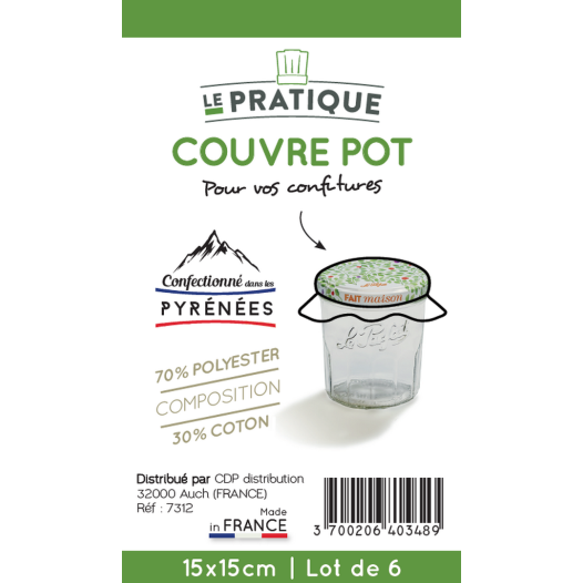 10 Lot De 6 Couvre Pots Confiture Coton 15 X 15 Cm - LE PRATIQUE