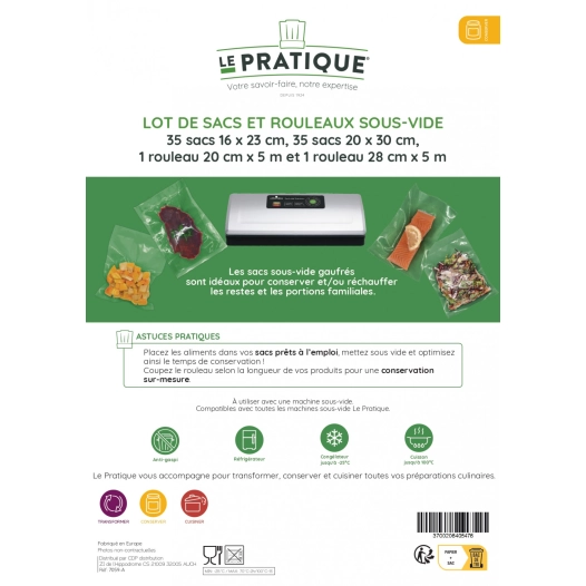 1 Pack Consommables Sous Vide 70 Sacs & 2 Rouleaux - LE PRATIQUE