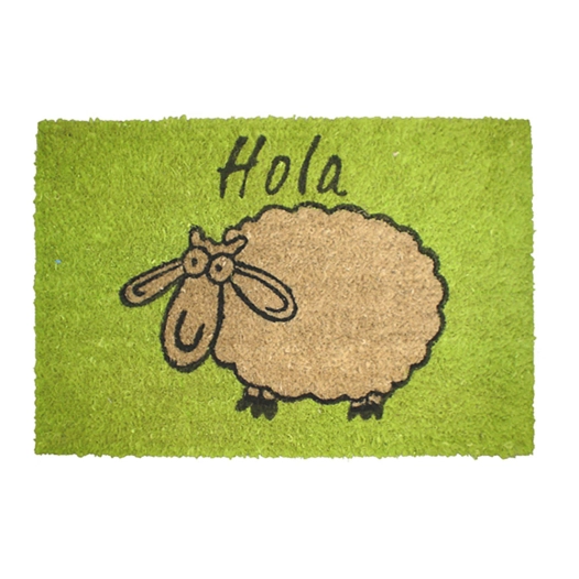 paillasson en noix de coco peinte avec motif de moutons, 60 x 40 cm