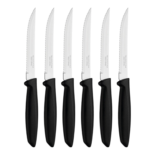 couteaux dentelés à viande, plenus, noir, 6 unités