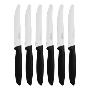 couteaux dentelés à viande bout rond, plenus, noir, 6 unités