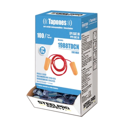 Bouchons d'Oreilles Jetables EAR MAX Cordon Protection auditive SNR 34 dB avec cordon - STEELPRO