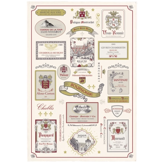 torchon multi etiquettes bourgogne ecru 48x72 - sde ld