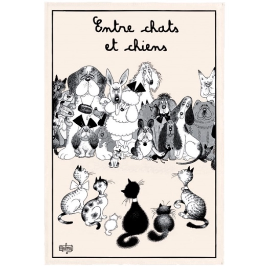 torchon dubout entre chats et chiens ecru 48x72 - sde ld