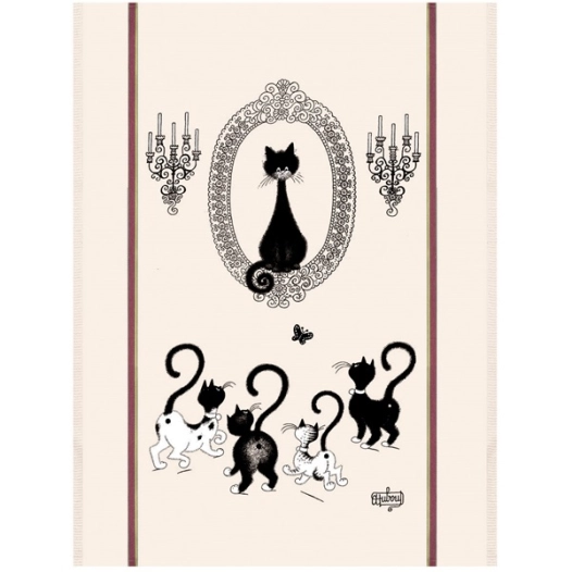 grand torchon dubout portrait de chat ecru 60x80 - sde ld