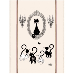 grand torchon dubout portrait de chat ecru 60x80 - sde ld