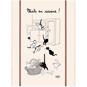 grand torchon dubout chats en cuisine ecru 60x80 - sde ld