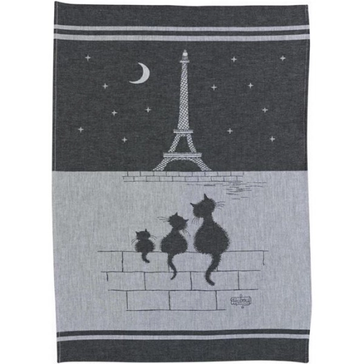 torchon jacquard chats tour eiffel ombre 50x70 - sde ld