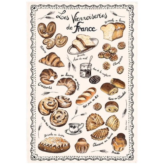torchon les viennoiseries francaises ecru 48x72 - sde ld