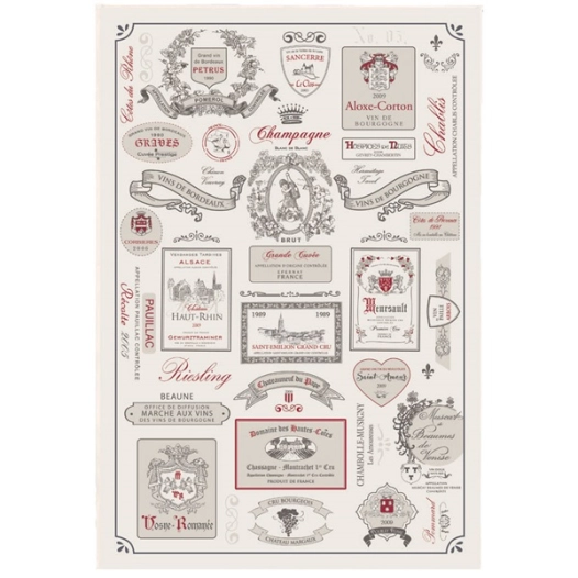 torchon etiquettes de vins ecru 48x72 - sde ld
