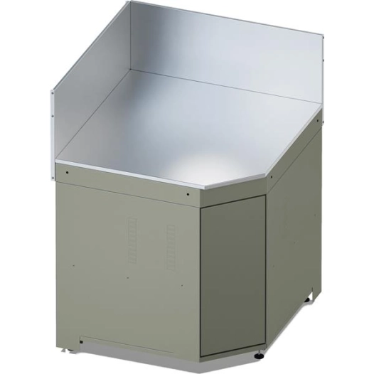 modulo angle 80 - acier galva - 2 plans + 2 crã©dences inox - porte push-pull + soft close - ã‰tagã¨re - pieds rã©gl. - saug - e