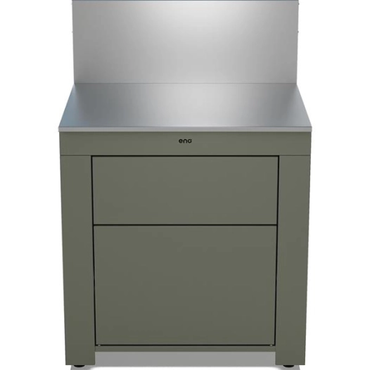 cuisine ext. modulo 80 - plan + crã©dence inox marin recuit mat - 2 tiroirs push-pull soft close - 4 pieds rã©gl. - opt ho - eno