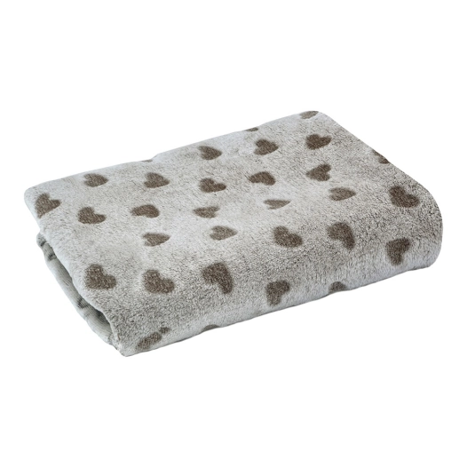 couverture grise coeurs marron, 100 x 70 cm