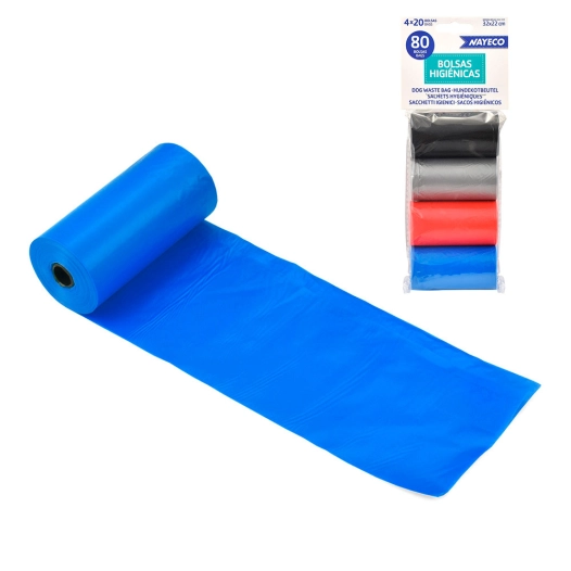 rouleau de 20 sacs hygiéniques, couleurs assorties, 32 x 22 cm, 4 uts