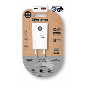 chargeur rapide gan 30 w, blanc, connecteurs: usb-c + usb-a